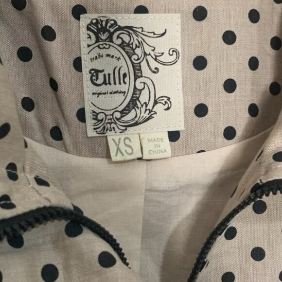 Tulle Anthro Jacket Women's Sz X-Small Full Zip Polka Dot Beige Black Hooded - Picture 3 of 6